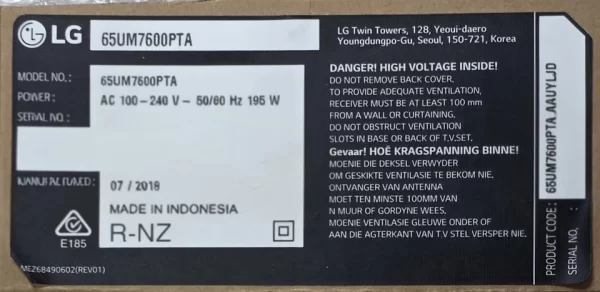 LG 65UM7600PTA  Wi-Fi Module,  Part Number  Eat64454802 - Image 4